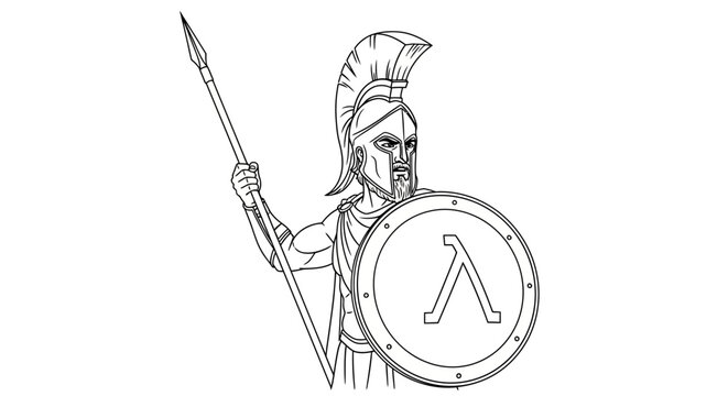 Spartan Warrior Holding Spear and Shield with Lambda Symbol