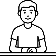 Obraz premium Hand Drawn Man Sitting at Desk Black and White Avatar Illustration in Minimal Line Art Style Design