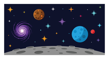 Colorful illustration depicting planets stars and a galactic spiral in space © MD REZAUL KARIM