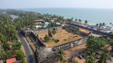 Ancient Anchuthengu Fort overlooking the Arabian Sea in Kerala, historic colonial fortification in South India.