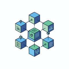Obraz premium Abstract network of interconnected cubes with varying data representations
