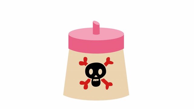 Poison powder jar with skull and crossbones in an alpha channel. Toxic substance container with a poisonous death warning symbol for hazardous material storage jar element concept.