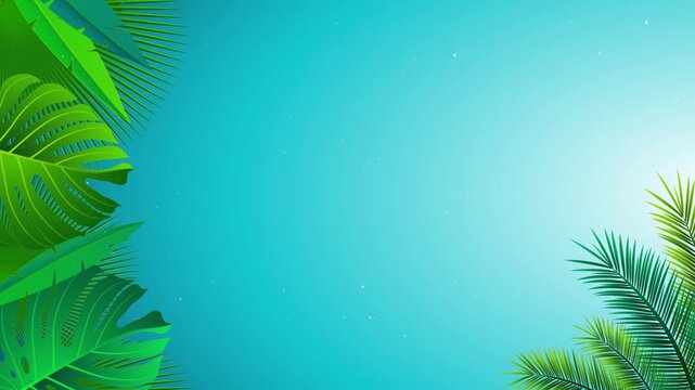 4K Summer Tropical Horizontal Background. Realistic Bright Palm and Monstera Leaves with Abstract Holiday Vibes and Central Copy Space for Website Headers and Presentations