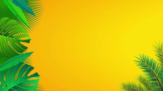 4K Summer Tropical Horizontal Background. Realistic Bright Palm and Monstera Leaves with Abstract Holiday Vibes and Central Copy Space for Website Headers and Presentations