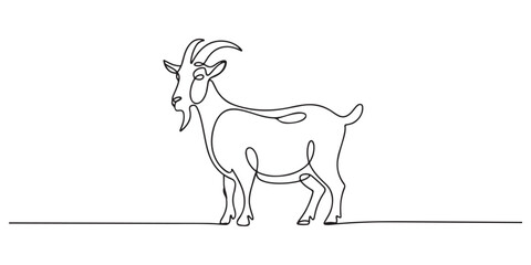 Continuous Line Art Three Goat Poses Farm Illustration, Goat One continuous line drawing vector, Continuous one line drawing of a goat with a pointed beard and horns, representing endurance
