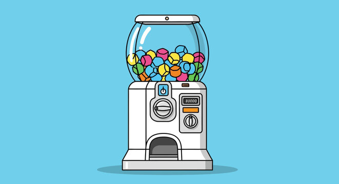 Retro Gumball Machine Filled With Colorful Candies on a Blue Background