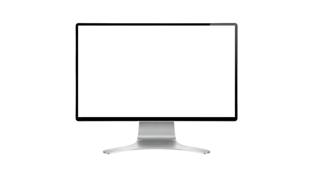 Modern computer screen isolated on transparent background. Silver color. Front view of a desktop monitor. 3d rendering