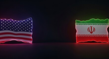 Fototapeta premium USA vs Iran Abstract Conflict Concept Render with American and Iranian Flags in Space War Theme