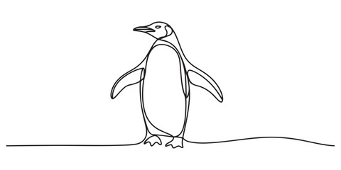 Continuous one line drawing of a penguin and its flippers close to its body, representing cuteness and endurance, line art style vector illustration.  © Md