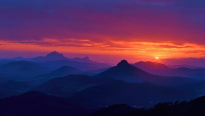 Fototapeta premium Colorful mountain sunset panorama