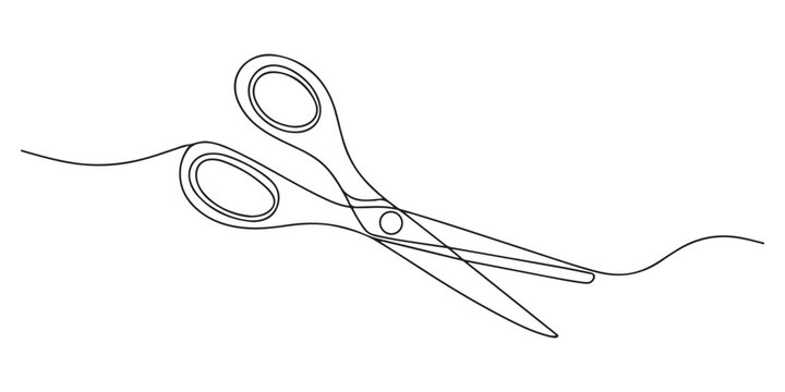 scissors cutting a ribbon continuous one line drawing, ribbon cutting ceremony for opening event or company concept, single line art, Opening Icon, scissors cutting a ribbon minimalist style pro.