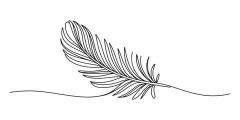 feather continuous one line drawing, Bird feather continuous one line drawing of bird feather icon Isolated on white background vector illustration, Continuous Line Drawing of Feather Icon. one line © Md