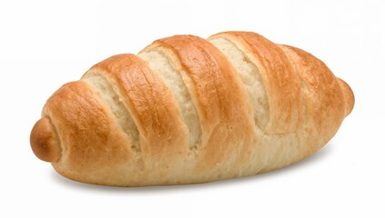 Fresh samoon bread roll with pointed ends and soft crumb on white isolated background