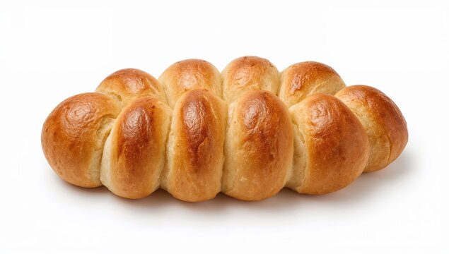 Freshly baked challahstyle yemeni kubaneh bread with individual pullapart rolls on white background