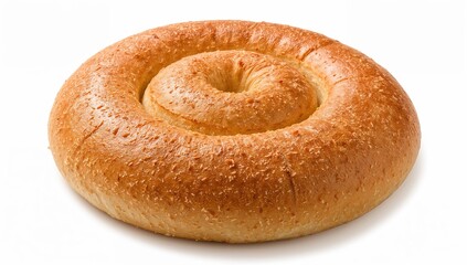 Fototapeta premium Shiny spiral moroccan harcha semolina bread with crispy exterior and crumbly texture on white background