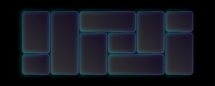 Futuristic neon transparent bento grid glass frame ui panels dashboard layout technology background