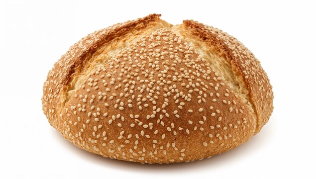 Rustic algerian khobz eddar bread with thick crust and anise seeds on white background