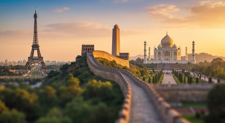 Naklejka premium Discover the Marvels of the World Iconic Landmarks, Stunning Architecture, and Rich Cultures