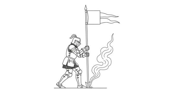 Knight in Armor Holding Banner with Smoke
