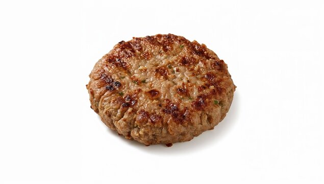Middle eastern lamb patty with grill marks on white background  juicy kebobstyle kofta meat portion