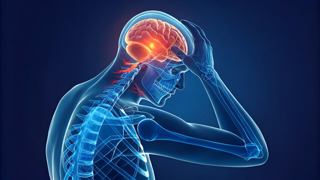 3D Anatomy Illustration of Human Brain Pain and Headache Medical 