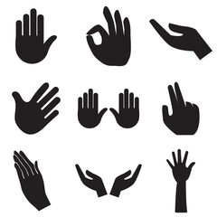 Obraz premium Hand Gesture Silhouettes Set Icons. Hand gesture silhouettes showing different positions and signals, isolated on light background, useful for icons, communication symbols, and design elements.