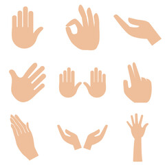 Obraz premium Hand Gesture Silhouettes Set Icons. Hand gesture silhouettes showing different positions and signals, isolated on light background, useful for icons, communication symbols, and design elements.