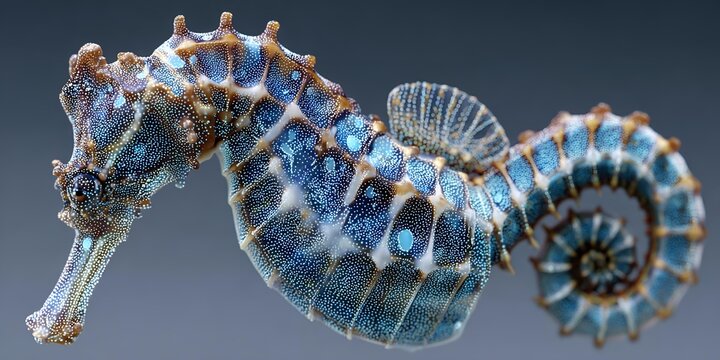 A close up of a sea horse with a red and white striped body