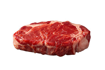 Fototapeta premium Raw ribeye beef steak, fresh uncooked protein, marbled red meat cut, ready for grilling, transparent background