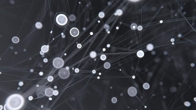 Abstract digital network background with glowing connected nodes and lines representing data communication and technology