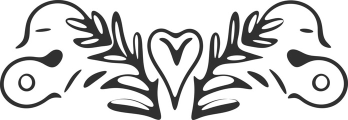 Vector heart and leaves ornamental border design element