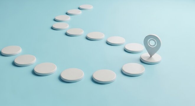 Path of white stepping stones leading to a map pin destination