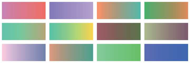 Obraz premium Set of 12 Modern Gradient Color Palettes Vector Collection for Web Design, Backgrounds, and Graphic Projects with Smooth Blends