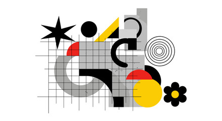 Obraz premium Abstract geometric composition with retro shapes lines and bauhaus elements
