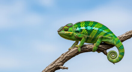 Obraz premium Adaptation and Change Concept, Chameleon on Tree Branch