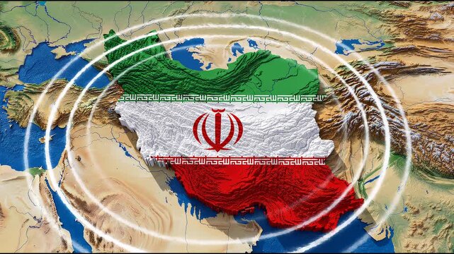 Animated Map of Iran with Flag and Radar Signal Waves