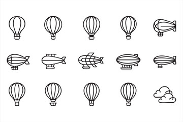 Black Outline Balloon and Zeppelin Icons for Aviation and Tourism Design © MD.sahadat