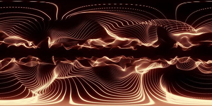 Neon red strings wave visual effects for 360 VR video.(loopable)