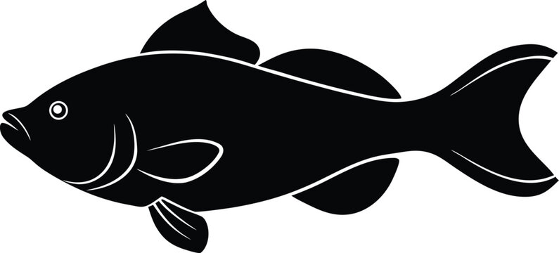 monkfish silhouette vector art illustration, black and white design