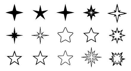 Obraz premium Stars set with various black outlined and filled starburst shapes and designs featuring burst, explosion, icon with