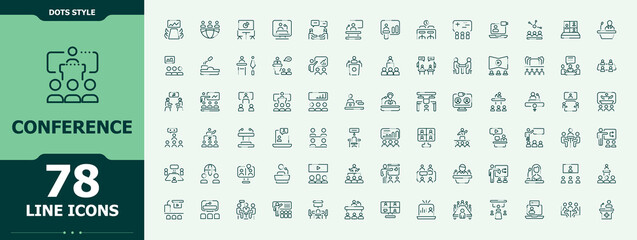 Conference icon collection. Presentation icon set. Includes thin line symbols people, meeting, training, team, group, business and more. Signs for web and mobile app.