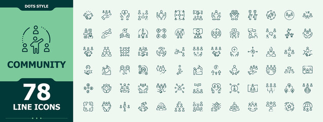 Set of Community line icon. Containing organization, team, social, unity, human and more. Outline icons collection. Organization icon set. Editable vector art.