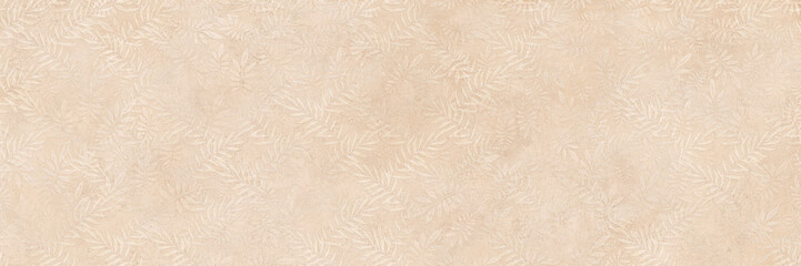 subtle botanical relief on beige plaster texture, seamless sandstone surface with embossed fern pattern. © T_H_E_A_R_T_I_S_T