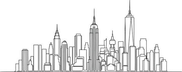 Modern City Skyline Outline Urban Architecture Vector Illustration