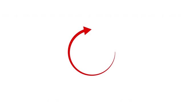 Animated red circular arrow icon showing refresh rotation loop symbol, 4K video