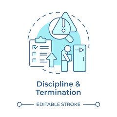 Discipline and termination soft blue concept icon. Corporate management, human resources. Round shape line illustration. Abstract idea. Graphic design. Easy to use in presentation, article