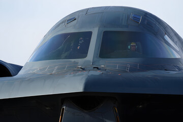 Stealth Bomber Cockpit: A close-up view of the cockpit of a stealth bomber, showcasing the advanced technology and sleek design of the aircraft.