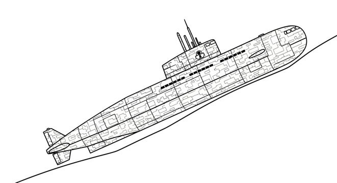 Submarine Illustration, Naval Vessel, Military Technology, Underwater Exploration