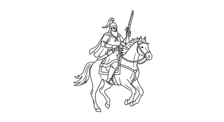 Warrior Knight on Horseback with Sword, Medieval Warrior, Historical Illustration