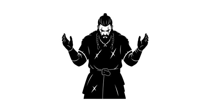 Warrior Monk Silhouette with Open Arms, Spiritual Warrior, Zen Meditation, Black and White